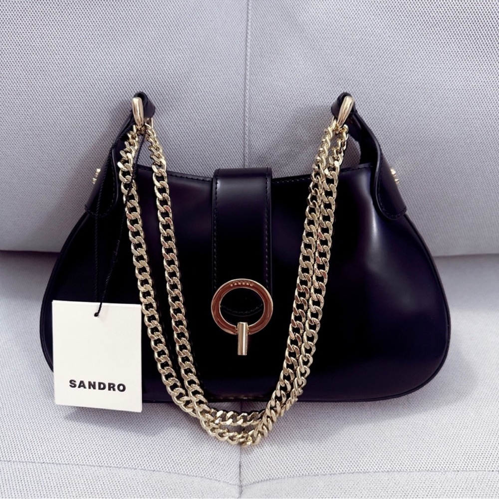 Sandro Sweet Janet Chain Leather Shoulder Bag In Black NWT - Picture 12 of 12